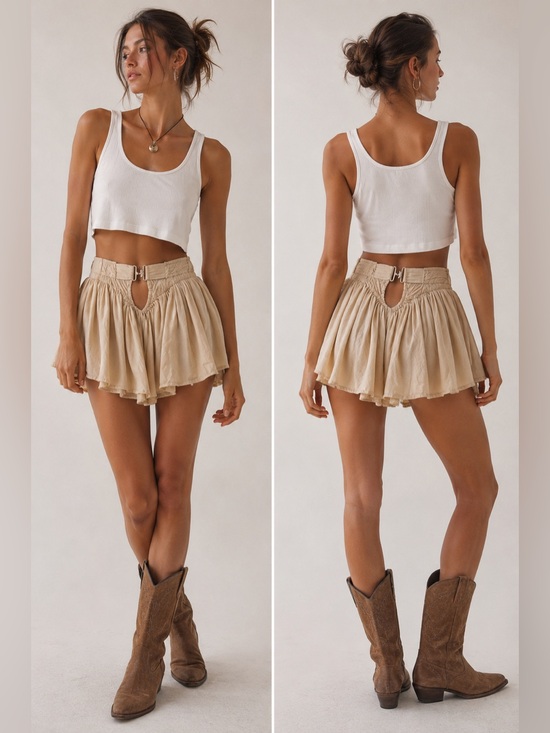 Free People Dresses & Skirts - Free People Beige Linen Blend Open Back Keyhole Mini Skirt XS